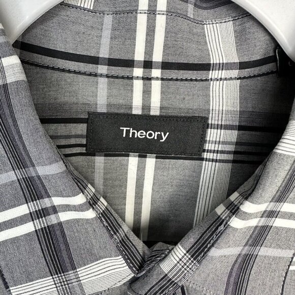 Theory Shirt Mens Large Black Gray Button Up Zack PS Long Sleeve Casual Cotton - Picture 3 of 8